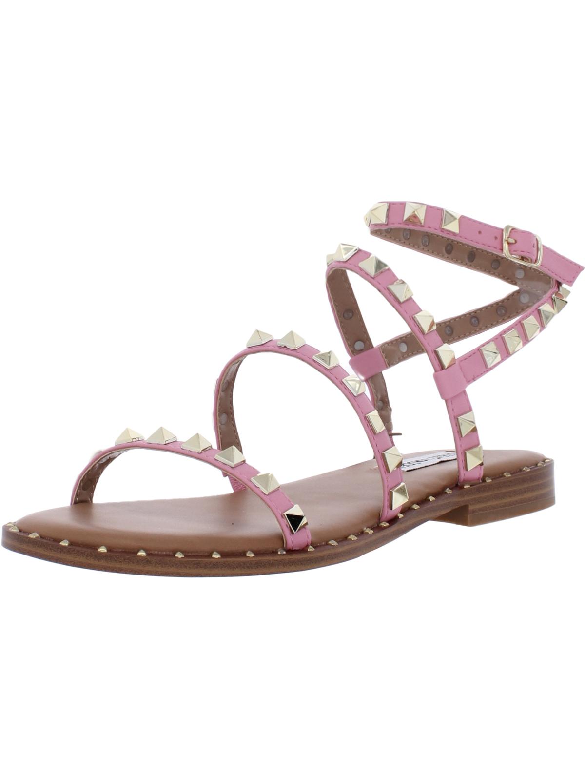 Steve Madden Womens Travel Studded Ankle Strap Flat Sandals Pink 8 Medium  (B,M) - Walmart.com