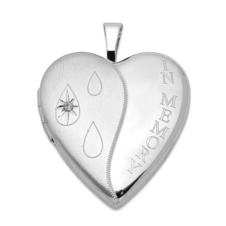 925 Sterling Silver Etched Polished Holds 2 photos 20mm Diamond Satin Polish In Memory Love Heart Locket Locket Necklace