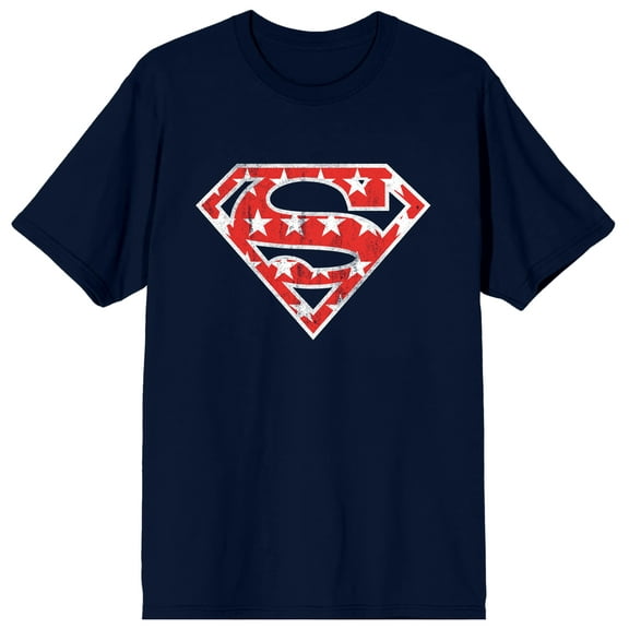 Superman Red Logo With Stars Men's Navy T-shirt-XXL