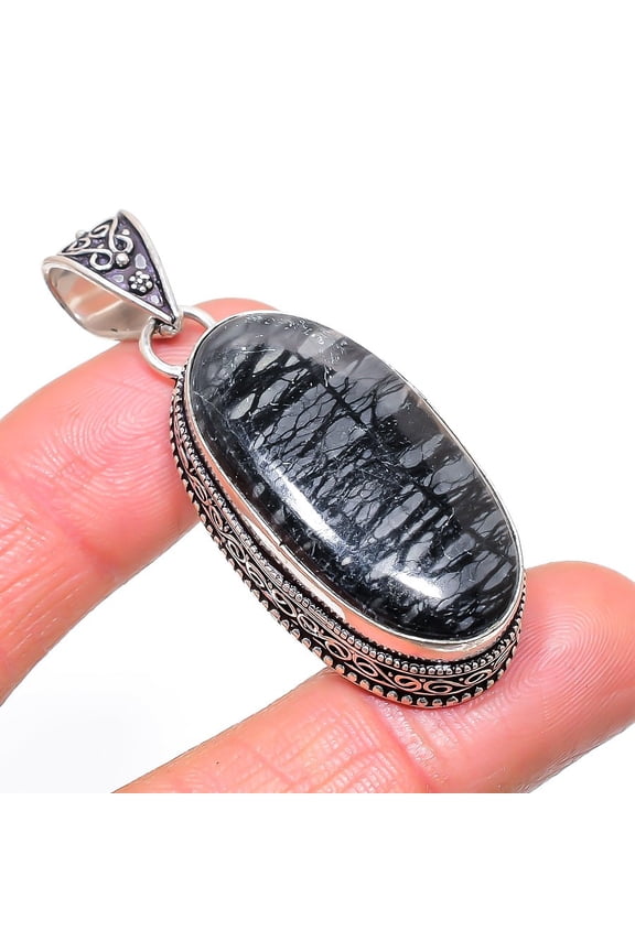 Natural Picasso Jasper Gemstone 925 Sterling Silver Jewelry Pendant 3.78"