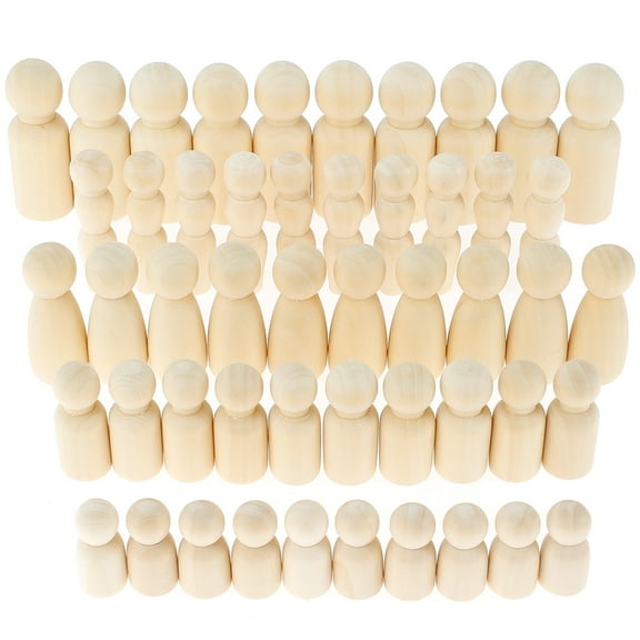 Threns 50Pcs Wooden Peg Dolls Unpainted DIY Doll Wooden Family Figures for Kid Painting (5 Size)