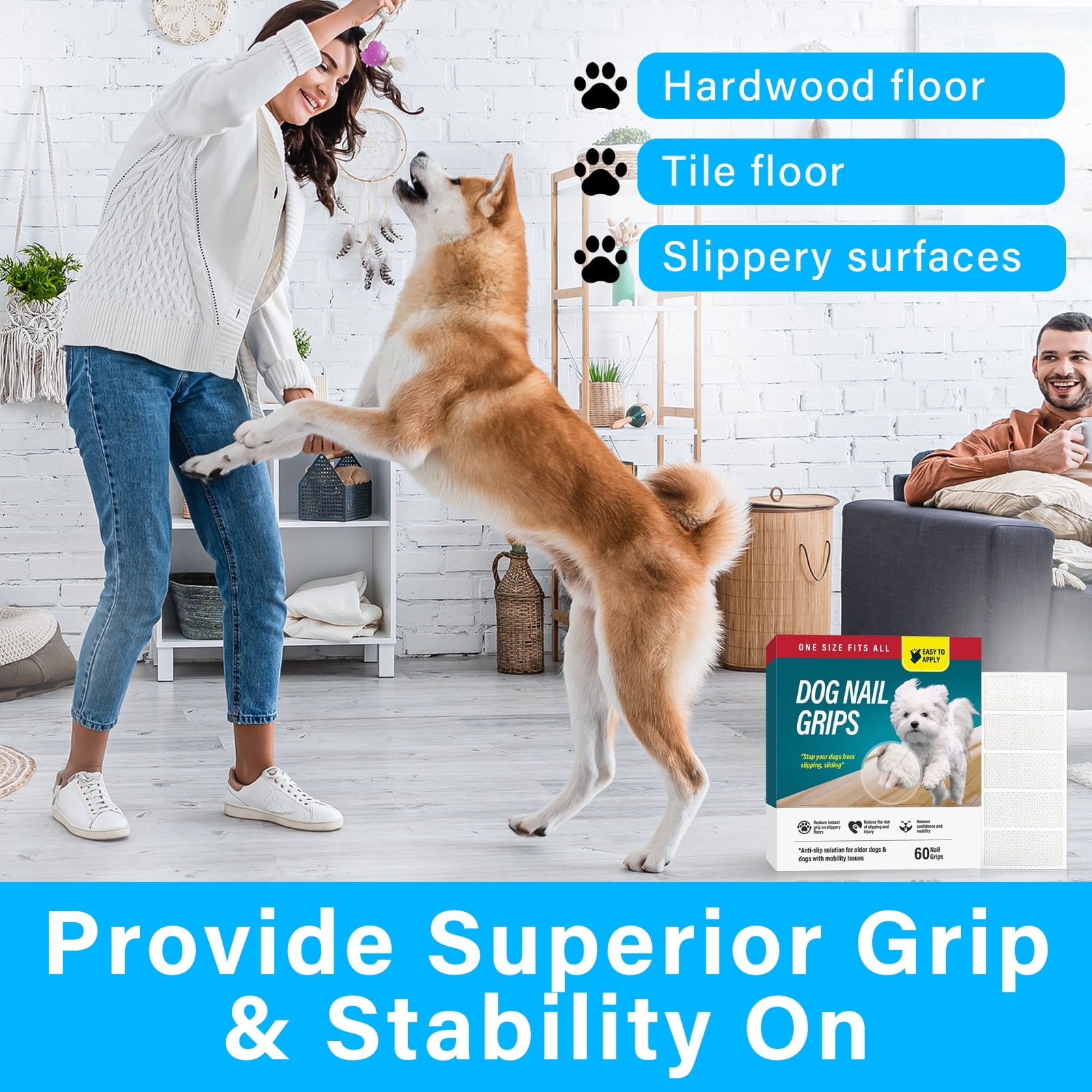 Dog Toe Grips, Dog Nail Grips, Secure Traction for Indoor & Outdoor Surfaces, 60pcs