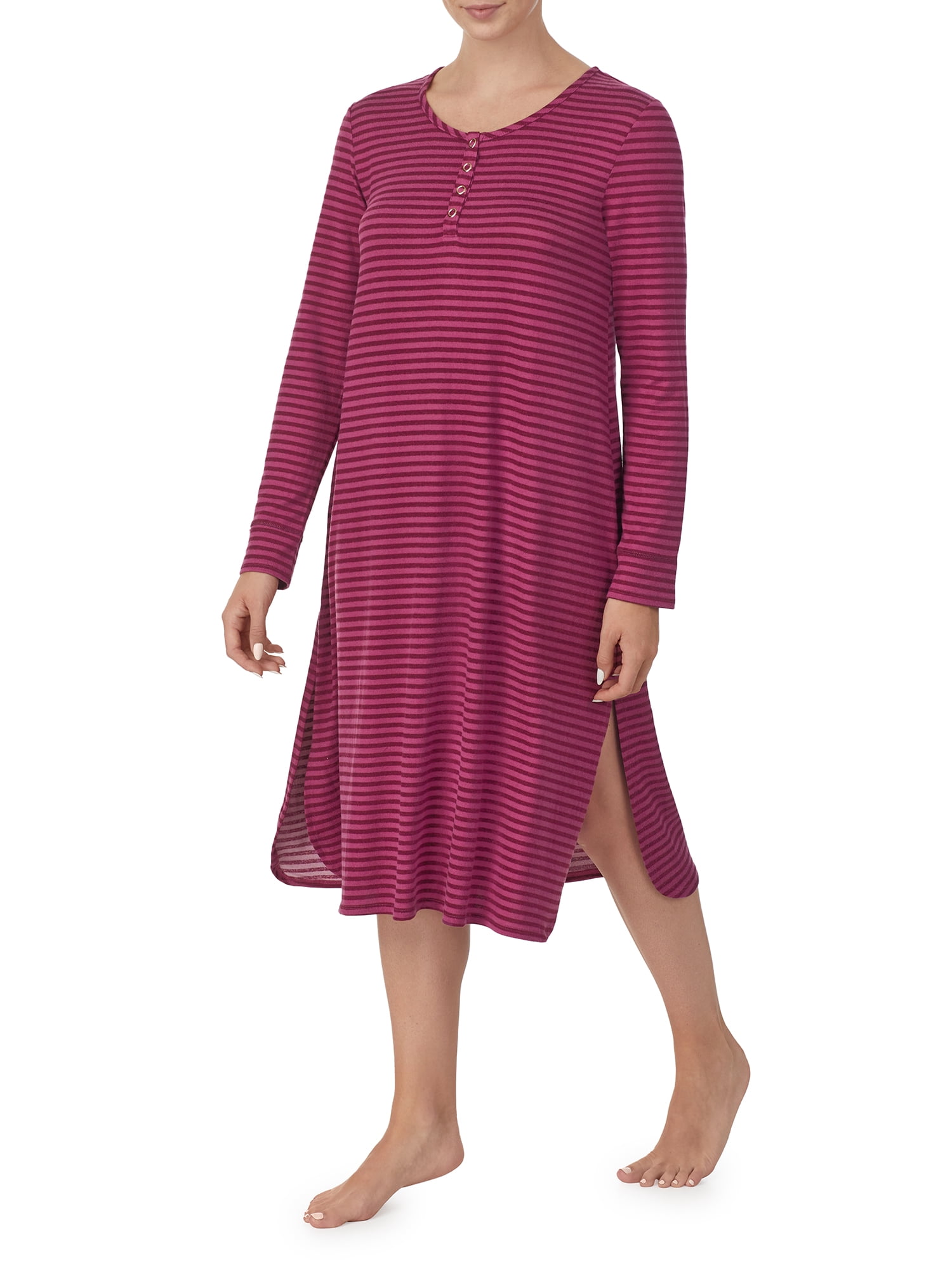 Ellen Tracy Long Sleeve Henley Striped Nightgown (Women's or Women's Plus) 1 Pack, Size: 1XL, Purple
