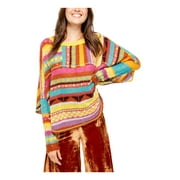 FREE PEOPLE Womens Yellow Knitted Tribal Bell Sleeve Zip Neck Sweater Size: M