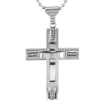 West Coast Jewelry Men's Beaded Layered Cross Steel Necklace