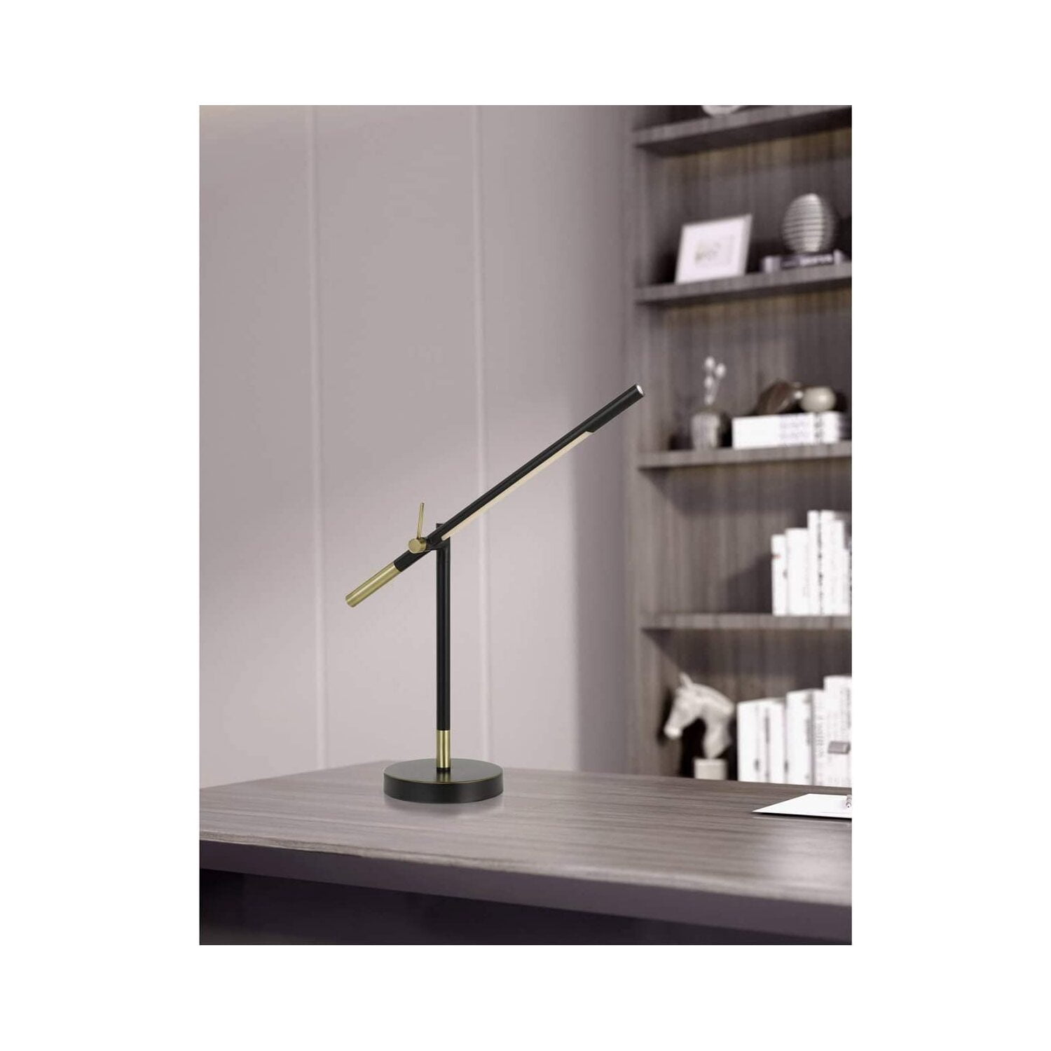 Cal Lighting Virton 1-Light Adjustable Metal Desk Lamp in Black/Antique Brass