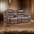 thumbnail image 6 of Paul 78 Inch Power Recliner Loveseat, Cupholder Console, Brown Faux Leather, 6 of 8