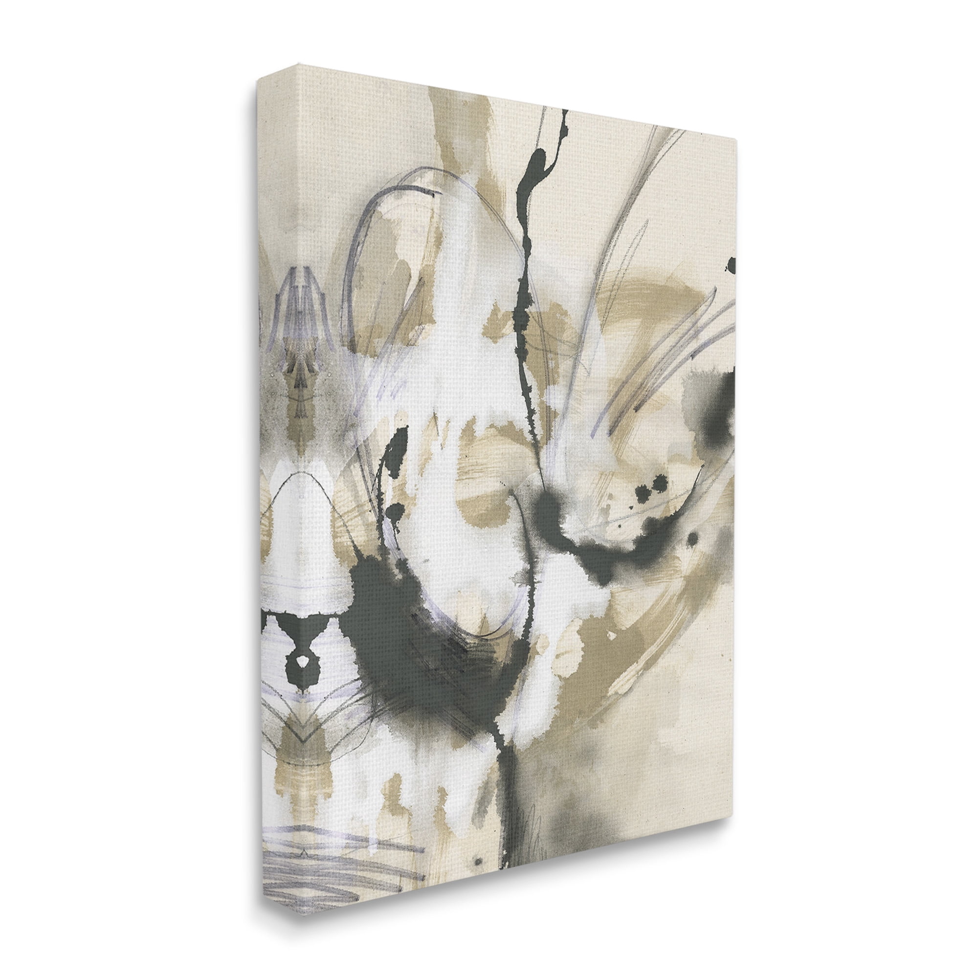 Stupell Industries Fluid Black & Beige Abstract Abstract Painting Gallery Wrapped Canvas Art Print Wall Art, 36 x 48