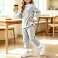 thumbnail image 5 of Cethrio Girls Thermal Pajama Sets, Long Sleeve Pullover 2 Piece Winter Girls' Sleepwear Gray Size 2-3 T, 5 of 5