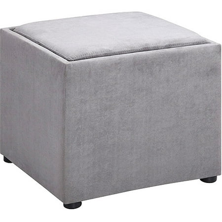 Microfiber Square Storage Ottoman with Wood Tray, Grey  Walmart.com