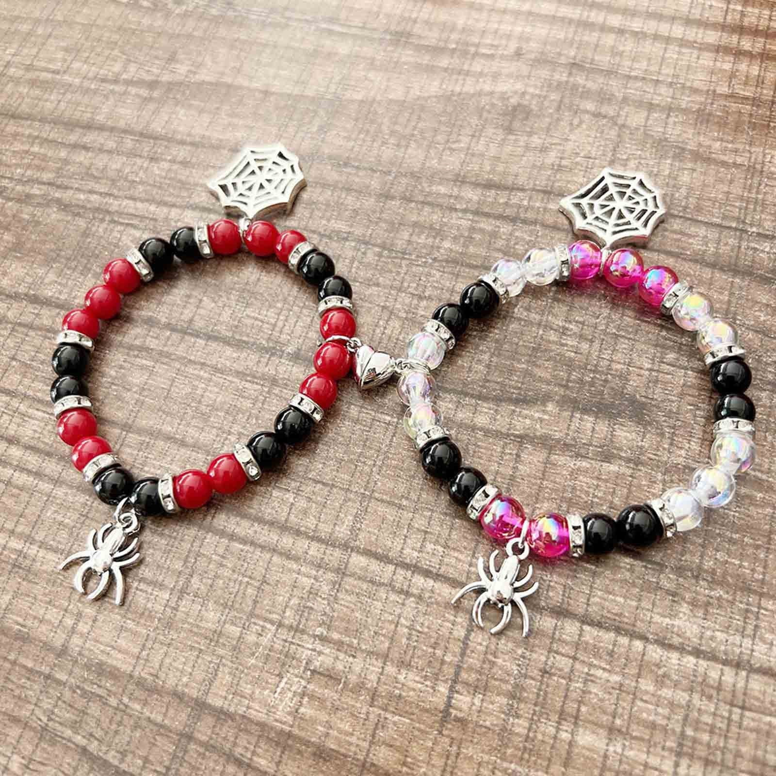 JczR.Y Halloween Spider Bracelet Set Of 2 - Matching Couple Friendship Bracelets With Heart Stone & Spider Web Charms - View #6