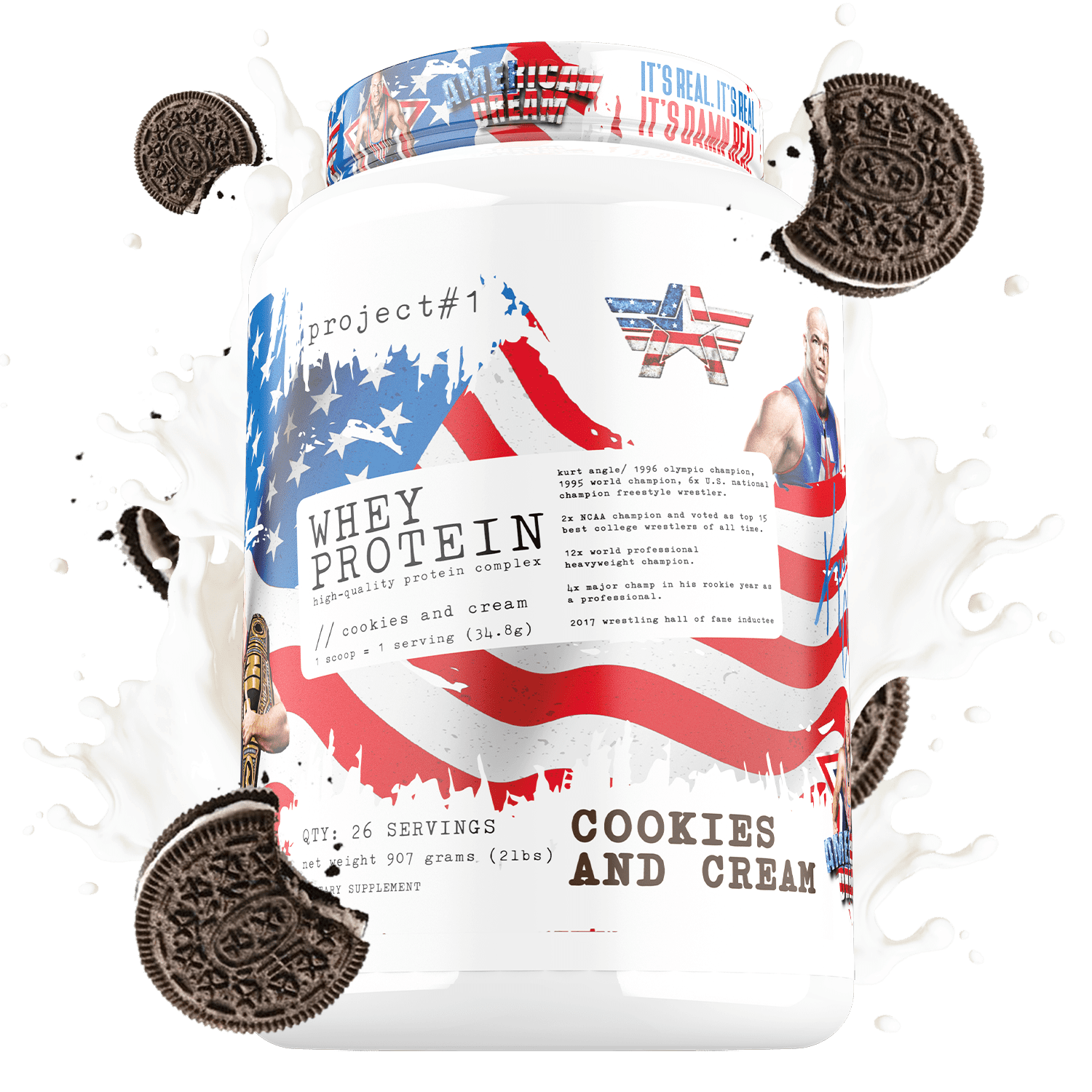 Project #1 Whey Protein Plus Powder: 25g, Muscle Growth & Recovery, Cookies & Cream Flavor, 27 Serv