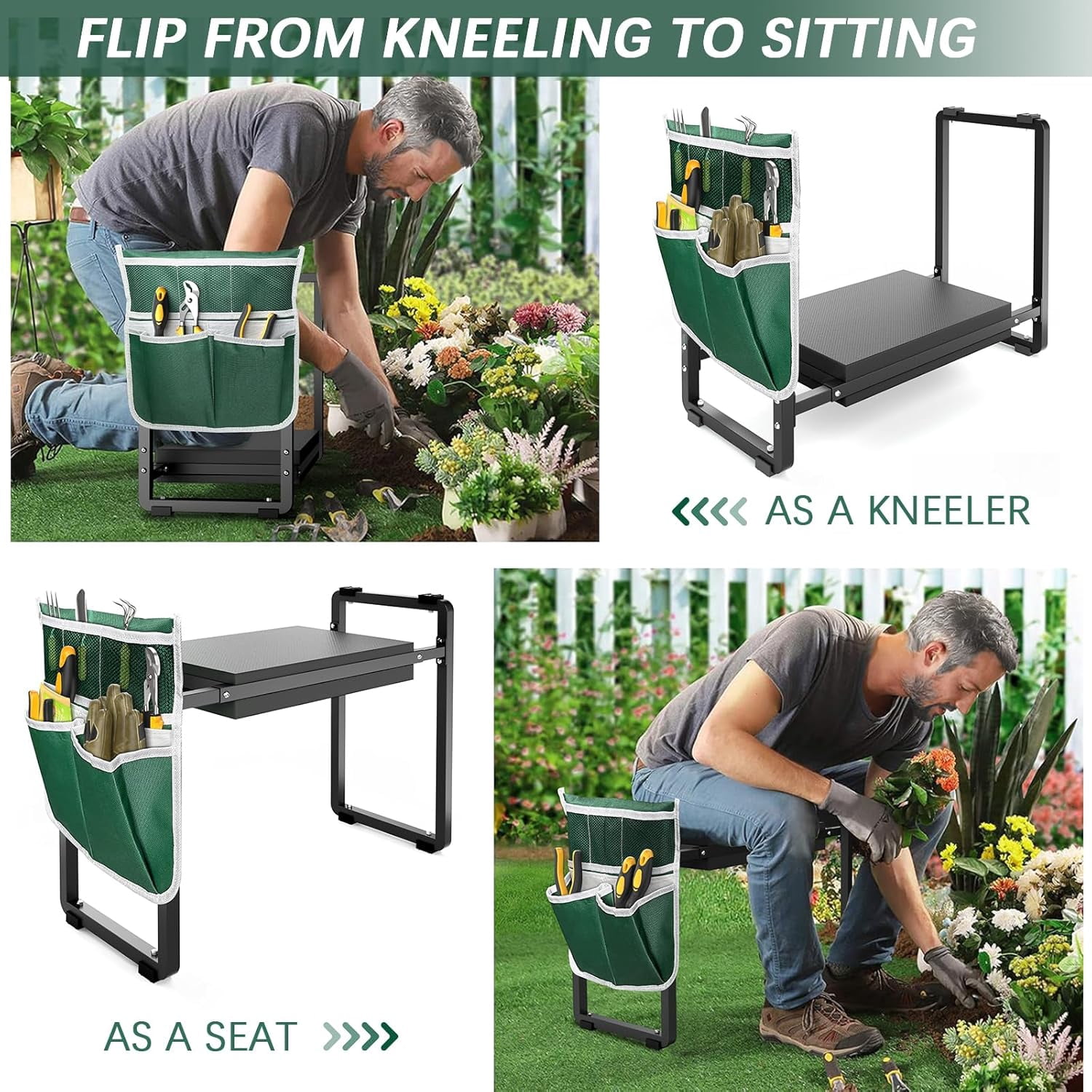 Garden Kneeler and Seat, 10.2" Wider Heavy Duty Thick Gardening Bench for Kneeling and Seat - Multifunctional Kneeler Bench, Gardening Gifts for Women, Seniors Grandparents, Black