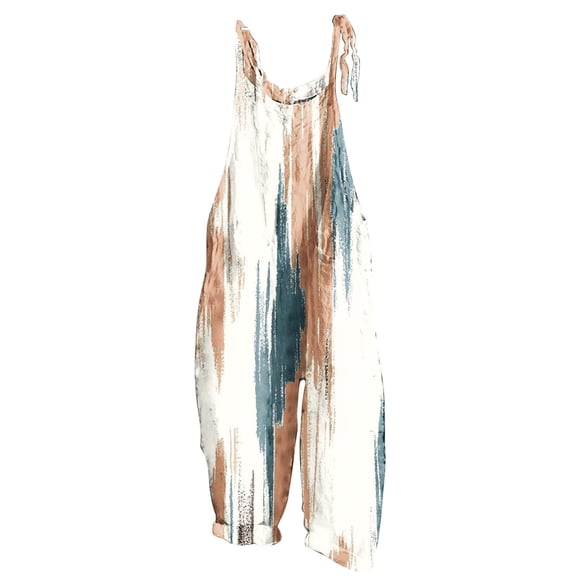 DeHolifer Jumpsuits for Women Casual Boho Floral Printed Overalls Loose Sleeveless Wide Leg Spaghetti Strap Rompers Multicolor M