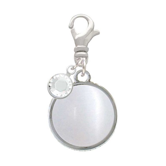 Delight Jewelry Silvertone Round - Imitation Cat's Eye - White - - Silvertone Clip on Charm with Clear Crystal Drop