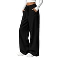 thumbnail image 2 of Wide Leg Sweatpants Women Fall Winter Mid Weight Solid Color Elastic High Waist Straight Leg Casual Pants with Pockets, 2 of 8