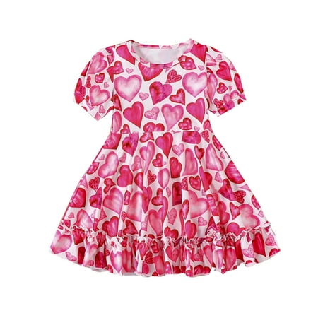 

KTMKH Girls Summer Sundress Toddler Girls Summer Valentine s Day Short Sleeve Love Prints Casual Party Casual Sundress 3-4 Years
