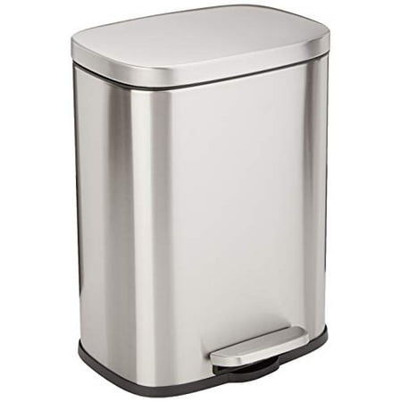 Basics Rectangular Stainless Steel  Soft-Close  Step Trash Can - 12 Liter / 3.2 Gallon  Satin Nickel