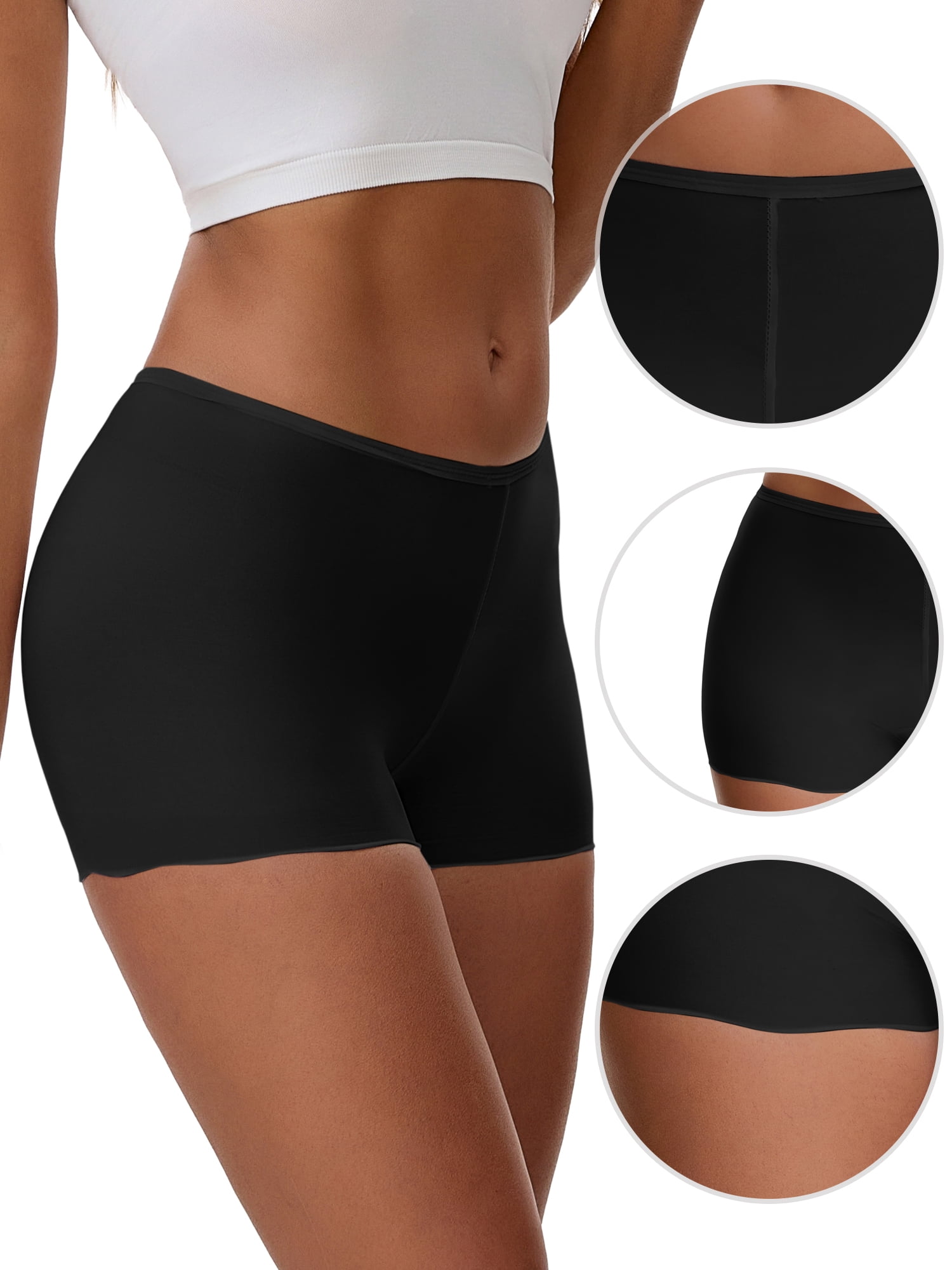 Unique Bargains Seamless Ice Silk Lace Trim Slip Shorts S Black Y1