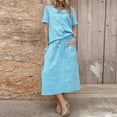 thumbnail image 3 of YuXingFu Womens Dresses with Pockets Maxi Crew Neck Plus Size Womens Dress Short Sleeve for Beach Long Casual Summer Sky Blue XL, 3 of 6