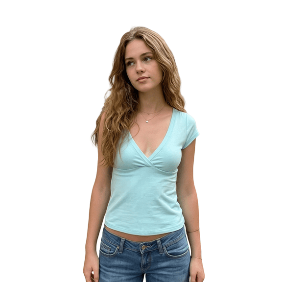 LMLYSoH Womens Summer T Shirt Short Sleeve Cross Front V Neck Solid Color Casual Slim Fit Tops