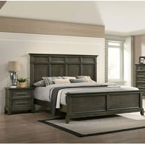 Bedroom Furniture 3pc Set Queen Size Bed 2x Nightstands Gray Color Solidwood Crown Molding Unique Bed