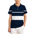 thumbnail image 2 of Maqroz Boys Striped Shirts Short Sleeve Tops Kids Casual Collared Tees Button Down Activewear School Daily Playwear Golf Tennis Outfits Athletic Vacation Gear Size 5-15 Years, 2 of 8