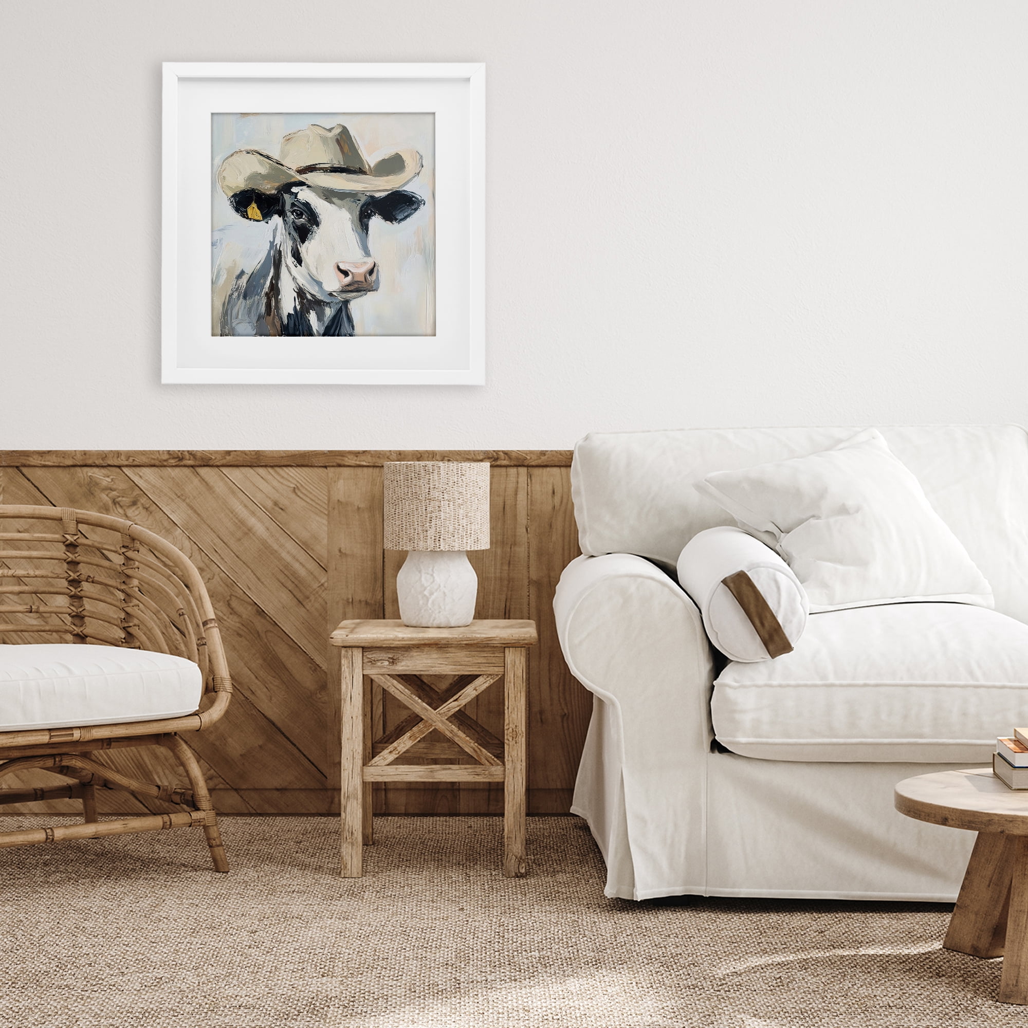 Stupell Industries Cowboy Carl Cow White Framed Print Under Glass, design by Tina LeCour