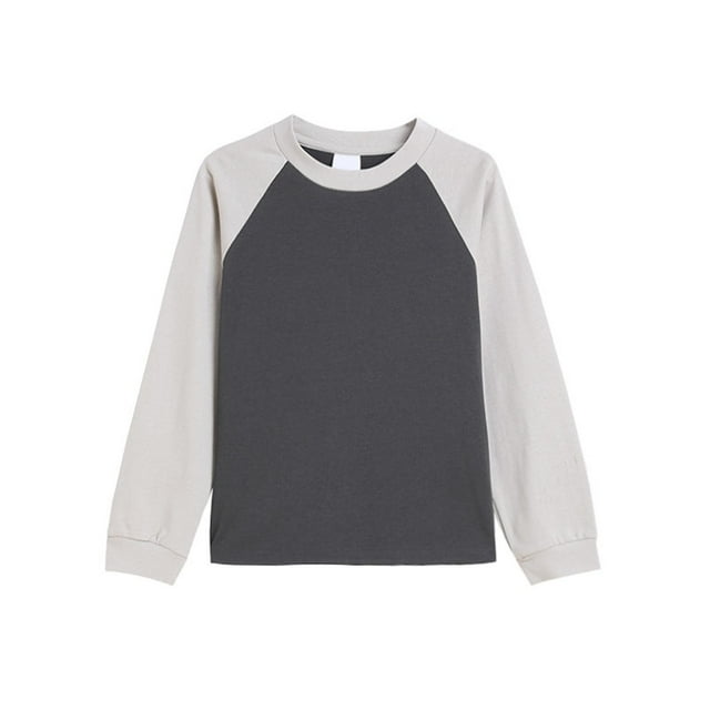 Floleo T-Shirts à Manches Longues Raglan Unisexes pour Enfants Printemps Automne Hiver T-Shirts à Blocs de Couleur Col Rond Décontractés Vêtements de Sport pour Enfants 1-15 Ans (Gris, 12 Ans)