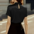thumbnail image 4 of XUNKUSGA Womens Tops Fashion Mock Neck Tie Knot Cutout Satin Blouse Classic Soild Color Short Sleeve Tops for Women Trendy Business Casual Office Top S-2XL Black, 4 of 5