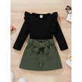 thumbnail image 2 of Gzhioc Kid Girl Spring Clothes Set, Solid Ribbed Long Sleeve Round Neck Ruffled Tops + Mini Skirt with Belt,9 Months-4 Years, 2 of 8