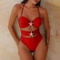thumbnail image 2 of Daiosportswear Women's Bandeau Style Swimsuit, Halter Neck Bathing Suit with Starfish Details Red-A M(M), 2 of 6