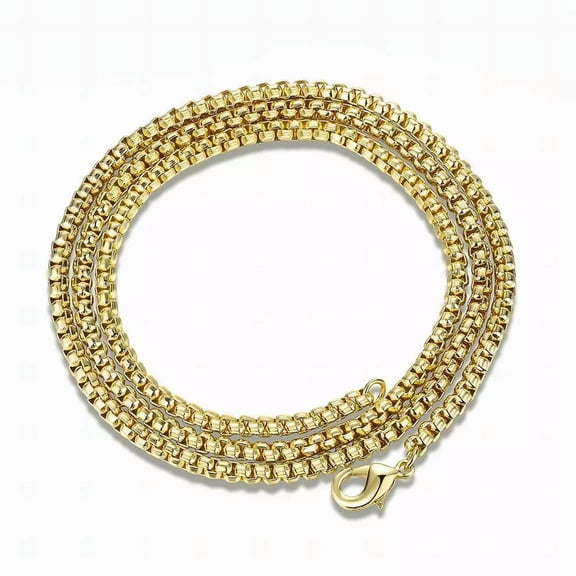 QQTDFG Stainless Steel Iron Box Chain Necklace 18K Gold Plated 22" 3mm P18-default