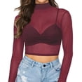 thumbnail image 1 of Top de manga larga sin costuras para mujer - Cuello alto, diseño transparente, blusa de poliéster, informal/moda - S-XL, tallas asiáticas Aviso, 1 of 1