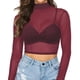 thumbnail image 1 of Top de manga larga sin costuras para mujer - Cuello alto, diseño transparente, blusa de poliéster, informal/moda - S-XL, tallas asiáticas Aviso, 1 of 1