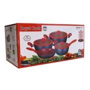 Royal Cook 7 Piece Heavy Aluminum Nonstick coating cookware set, with non-breakable see-through Glass cover Door, Red color, Gift Box