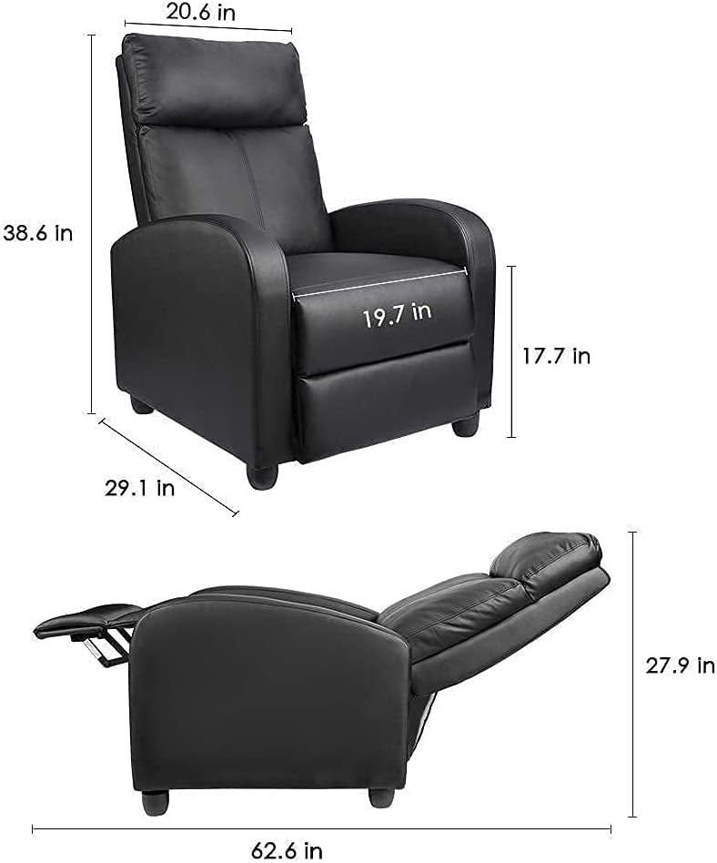 Lacoo Black PU Leather Single Sofa Recliner with Padded Seat and Backrest, Multi-Positions