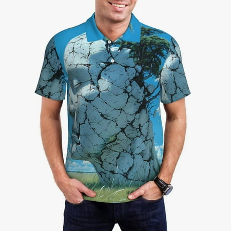 Haiem Cracked Earth Head Tree Pattern Mens Polo Shirts Quick Dry Short Sleeve Golf T Shirt Performance Moisture Wicking Casual Workout-3X-Large