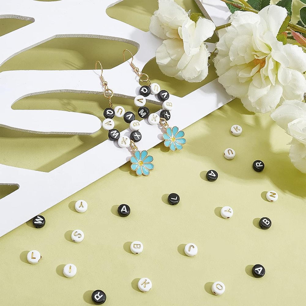 DIY Children's Day Themed Stretch Bracelets Making Kits Including Flat Round with Alphabet Acrylic BeadsElastic Thread Mixed Color Beads: 1456pcs