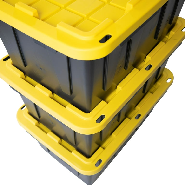 HDX 27 Gal. Tough Storage Tote in Black with Yellow Lid