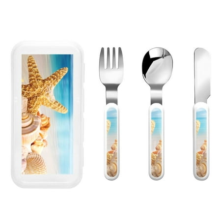 

Kdxio Beach Starfish Shell Toddler Utensils Set - Kids Silverware Set Set Kids Utensils Set with Case for Preschooler Children