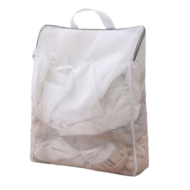 Bolsa de malla para lavar ropa interior, plegable, con asa y cremallera, ideal para viajes.