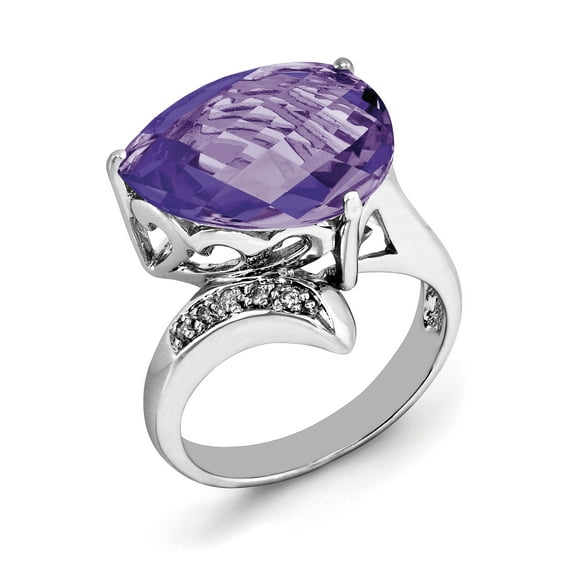 Sterling Silver Rhodium-plated Amethyst & Diamond Ring