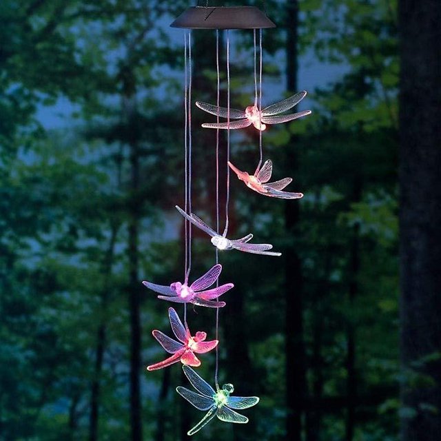 Carillón de viento Solar libélula, luz Led móvil que cambia de Color para patio, jardín, lámpara de carillón de viento, accesorios para decoración del hogar (Color aleatorio)