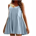 thumbnail image 2 of WIZUTIZ Beach Dresses for Women Stylish Plus Size High Rise Strappy Pleated Solid Shift Dress Sleeveless V-Neck Sun Dresses for Ladies Mini Dress Wrinkle-Free Travel Dress Blue, 2 of 7