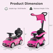 Licensed Mercedes Benz Push Car for Toddlers by OLAKIDS, 3 in 1 Baby Stroller Sliding Walking Car with Canopy, Parent Control Handle, Horn, Storage, Foot-to-Floor Ride on Toys for Boys Girls