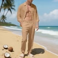 thumbnail image 6 of Donemore Men's Solid Color Loose-Fit Minimalist Linen Button-Up Shirt and Pants Set Casual Fashion Outfit, 6 of 9