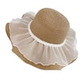 thumbnail image 1 of Sombrero de playa de paja natural de alta densidad con protección solar, ala ancha y diseño abovedado, lazo de encaje y detalles de perlas de imitación. Sombrero de verano., 1 of 7