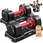 Adjustable Set of 2-25LB/55LB Set-1Sec Adjustable Weights-5 in 1 Free Weights Dumbbells Set with Effortless Tray/No-Slip Handle-Compact Size for Women/Men at Home Gym
