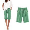 thumbnail image 2 of ABATAB Summer Capri Pants for Women Cotton Linen Loose Cropped Trousers Button down Roll up Hem Casual Lounge Capris Pants, 2 of 5